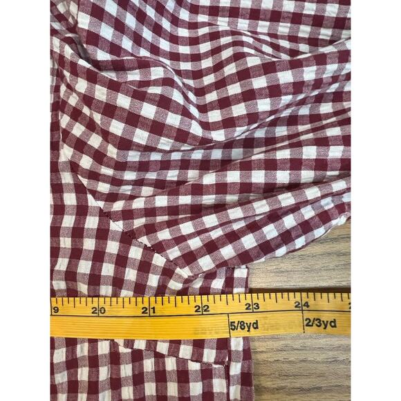 Kut From The Kloth Women's Size XL Burgundy Gingham Plaid Button-Up V Neck Long - Picture 8 of 9